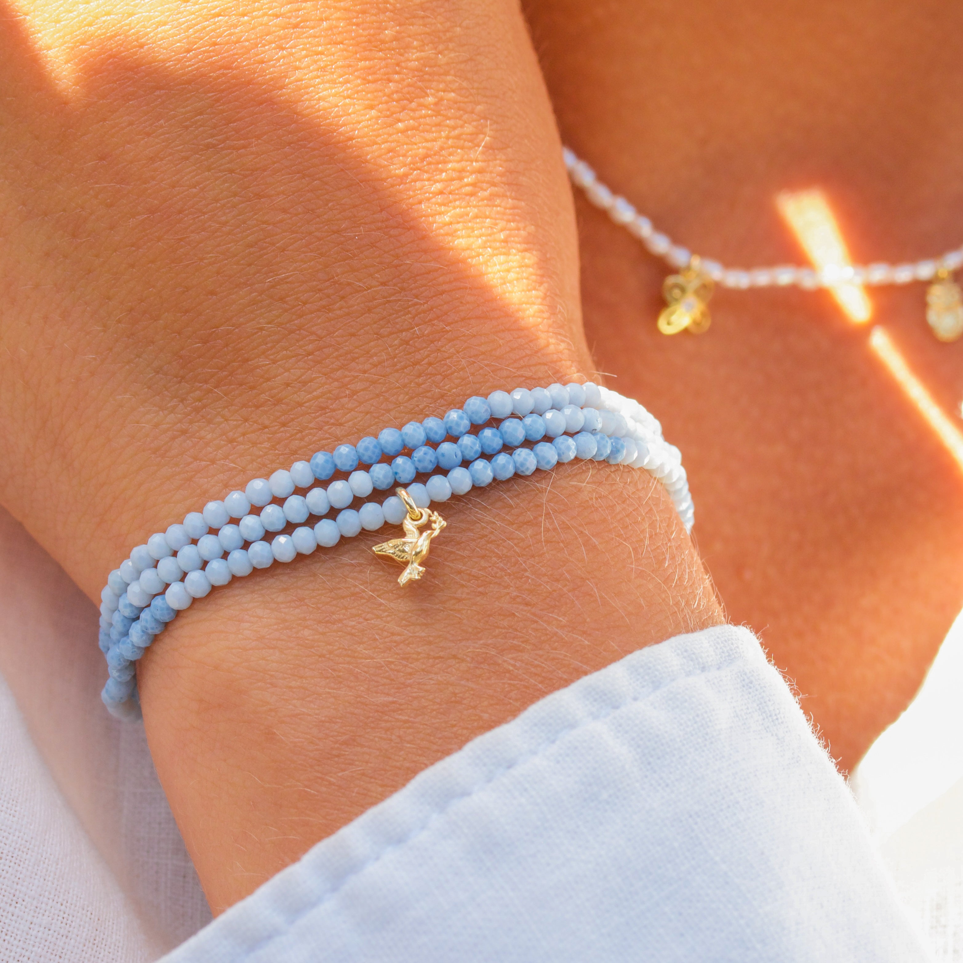 Fred 🕊️ blå wrap Perle-armbånd og halskæde