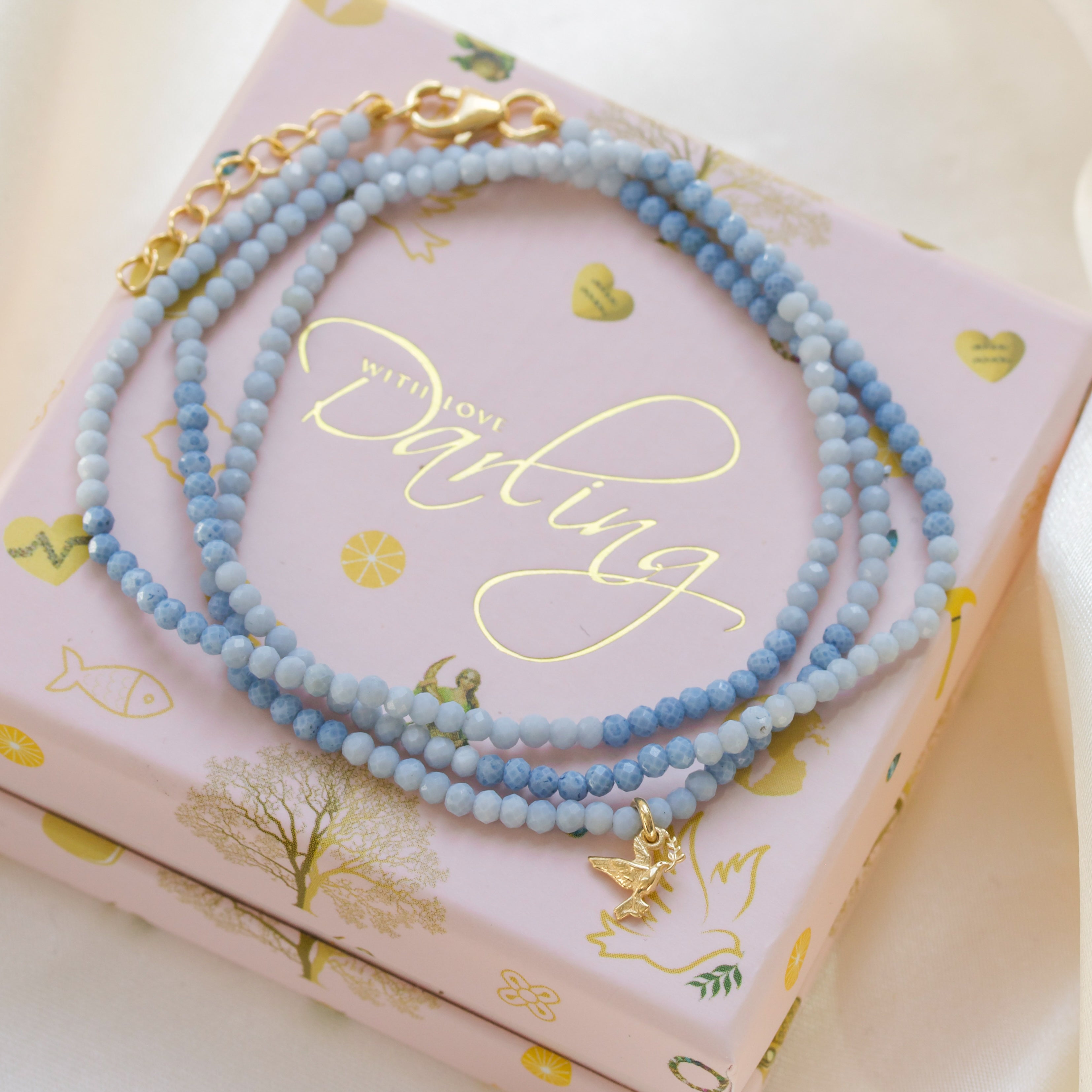 Fred 🕊️ blå wrap Perle-armbånd og halskæde