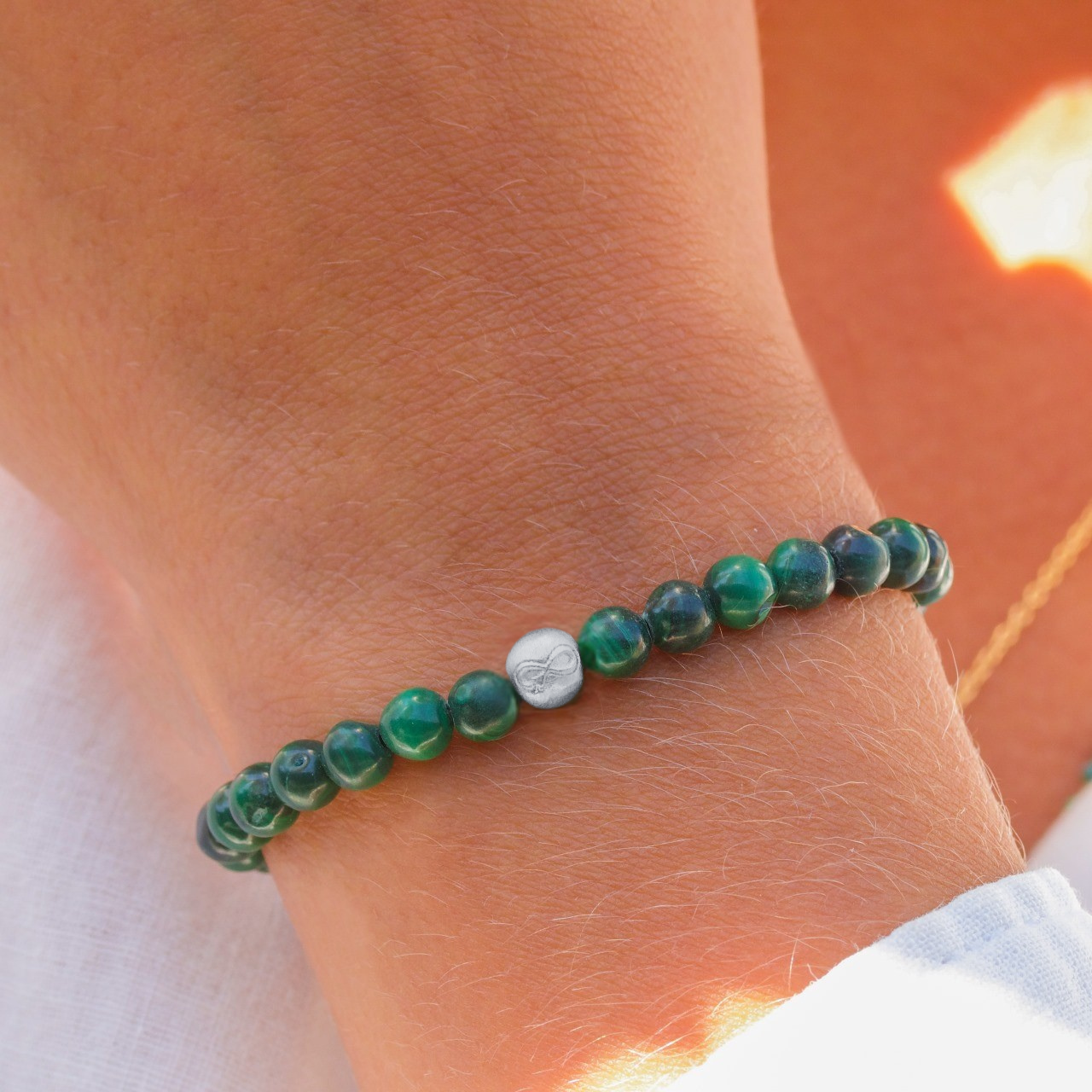 Uendelighed malakit unisex Perle-armbånd Sølv