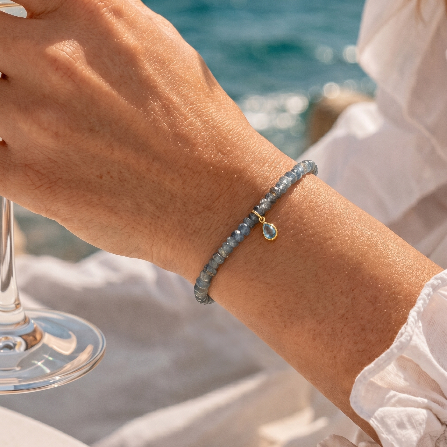 Blå Topas Vanddråbe Armbånd