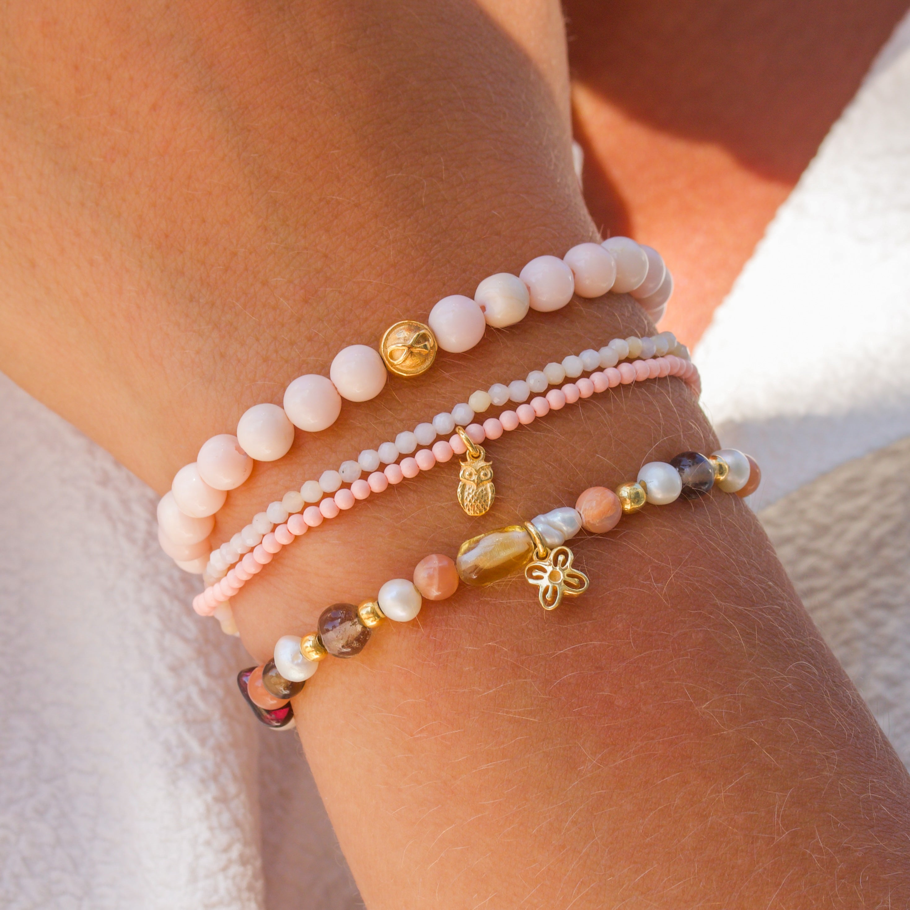Pink Opal Visdom 🦉 wrap Perle-armbånd