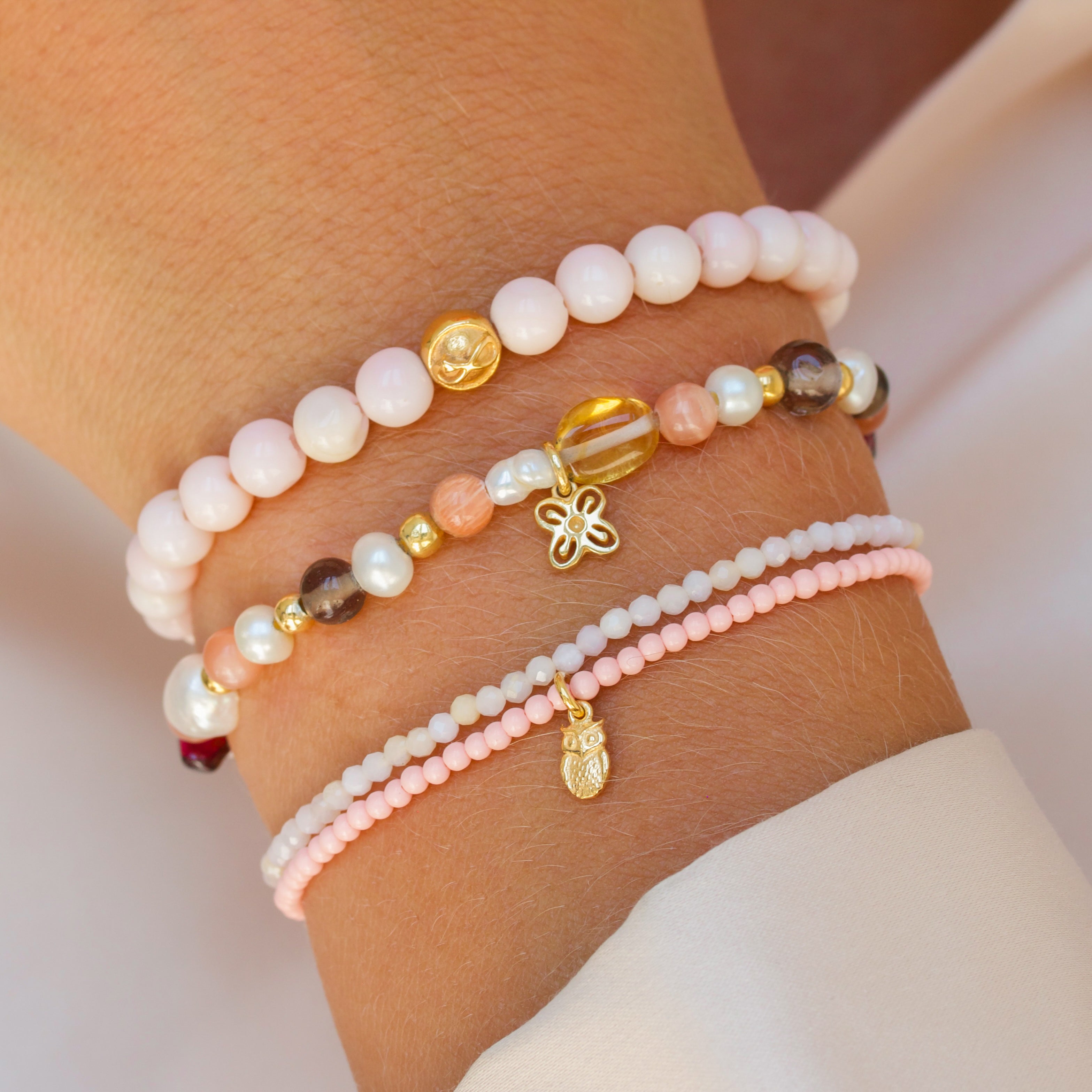 Uendelighed pink opal Perle-armbånd