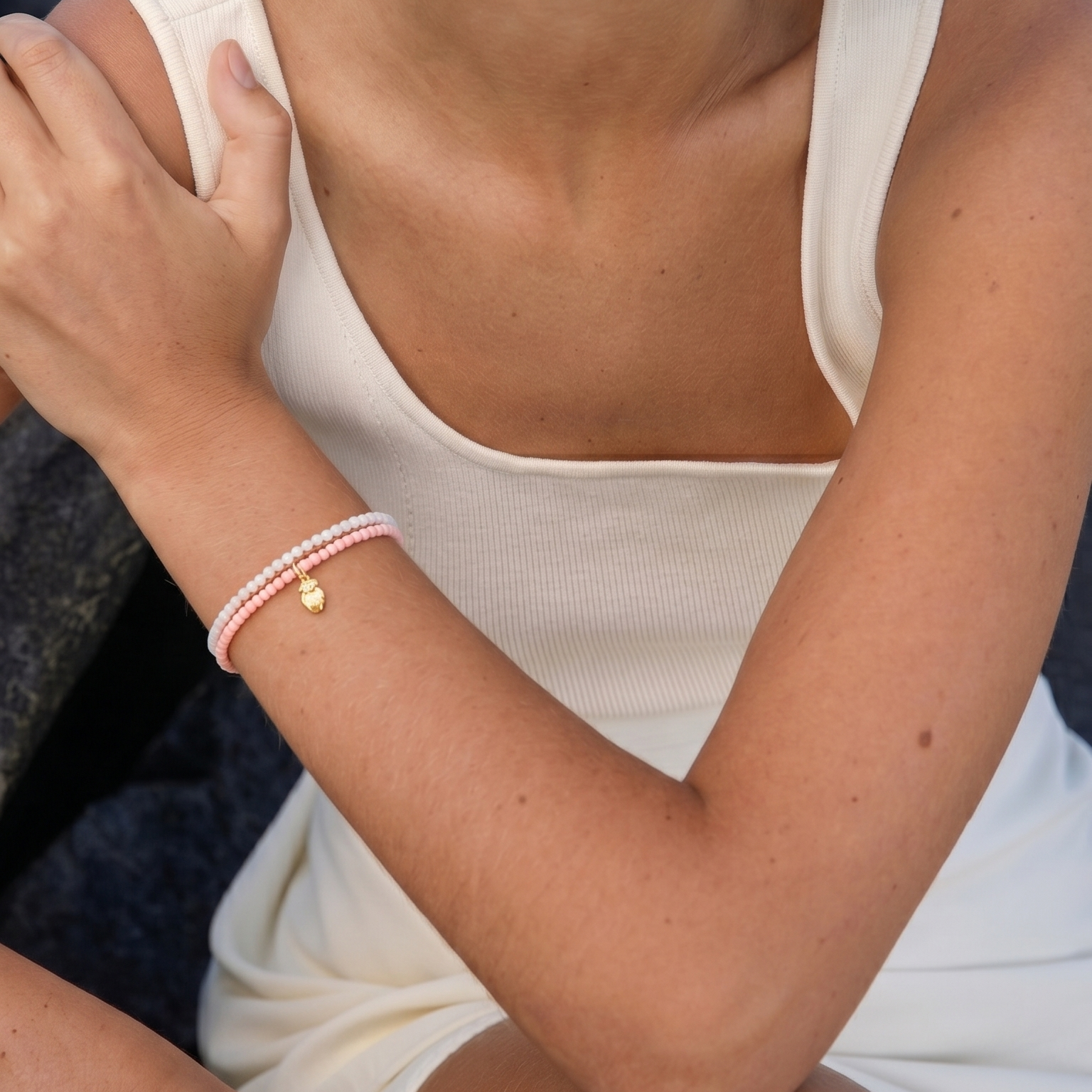 Pink Opal Visdom wrap Perle-armbånd